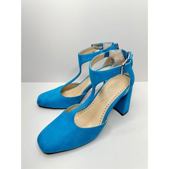Adrienne Vittadini Sandals Size 6.5 Blue Poetic Block Heel Ankle Strap - Picture 1 of 9